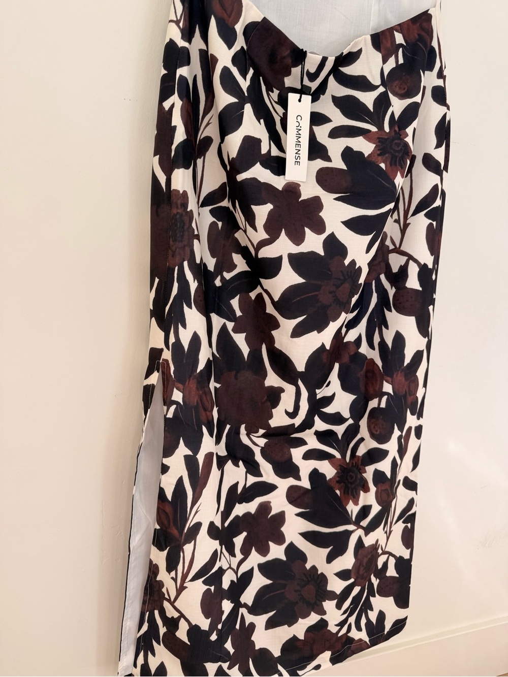 Commense Brown Floral Square-Neck Midi Dress on Cream NWT - Picture 5 of 6